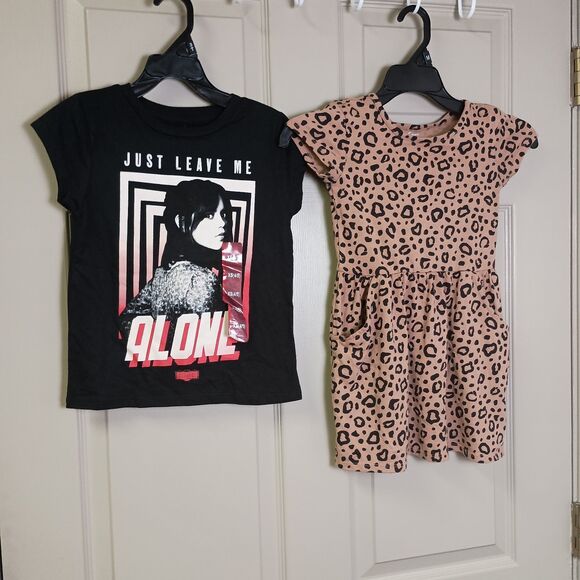 Beetlejuice and Cat & Jack Dress Tshirt  NWT Size XS 4/5 Wednesday Cheetah Print - Picture 1 of 6
